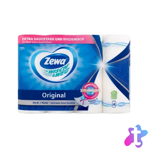 Papírtörlő konyhai 2 rétegű átmérő: 10 cm 45 lap/10,3 méter/tekercs 4 tekercs/csomag Wish&Weg Original Zewa_fehér