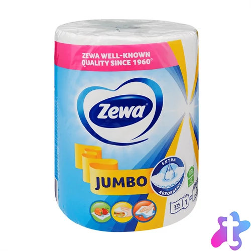 Háztartási papírtörlő kéztörlő 2 rétegű 325 lap/tekercs Zewa Jumbo fehér