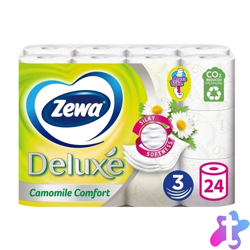Toalettpapír 3 rétegű kistekercses 100% cellulóz 150 lap/tekercs 24 tekercs/csomag Deluxe Zewa Camomile Comfort hófehér