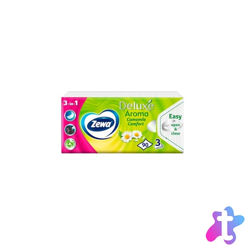 Papírzsebkendő 3 rétegű 90 db/csomag Zewa Deluxe Camomile Comfort