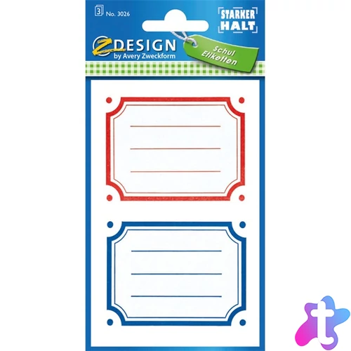 Avery 3026 kék/piros keretes füzetcímke