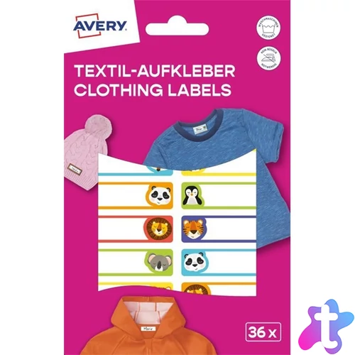 Avery ETVET36A iskolai kézzel írható 45x13 mm 36 db állatos textil öntapadós címke
