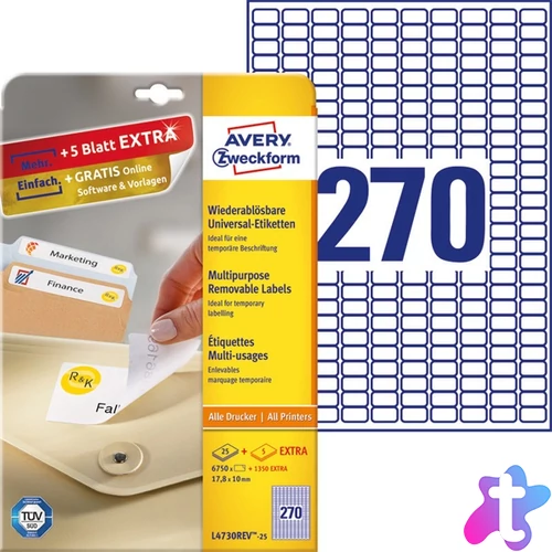 Avery L4730REV-25 17,8x10mm visszaszedhető 8100db-os etikett