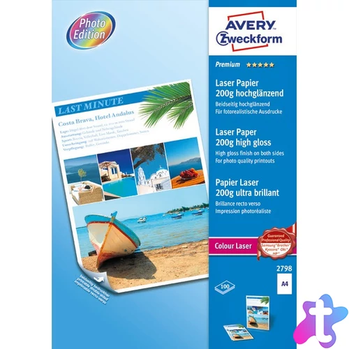 Avery 2798 200g fényes lézer 100lap/csomag fotópapír