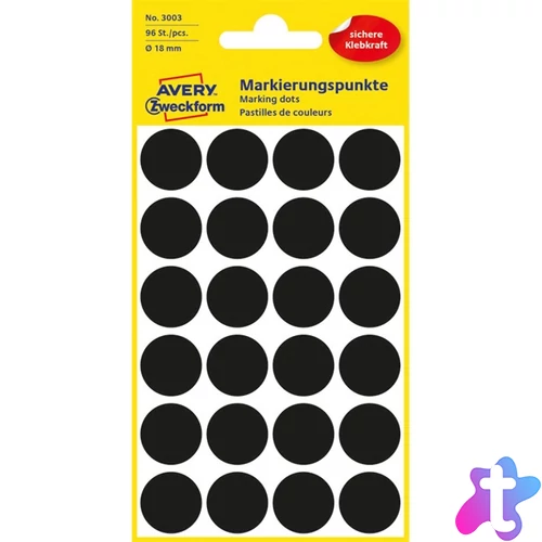Avery 3003 18mm 96db-os fekete jelölőpont