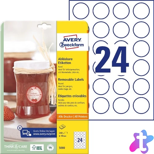 Avery 5080 40mm univerzális visszaszedhető fehér köretikett