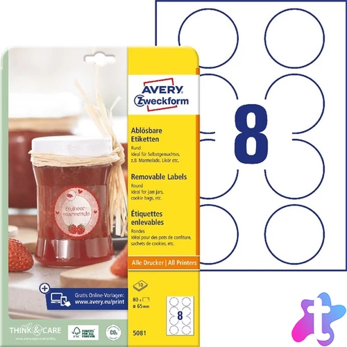 Avery 5081 65mm univerzális visszaszedhető fehér köretikett