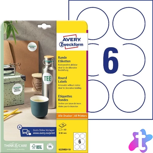Avery 6229REV-10 fehér 80mm 10ív visszaszedhető univerzális címke köretikett