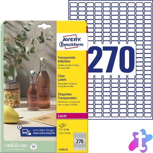 Avery L7785-25 17,8x10mm víztiszta átlátszó fóliacímke