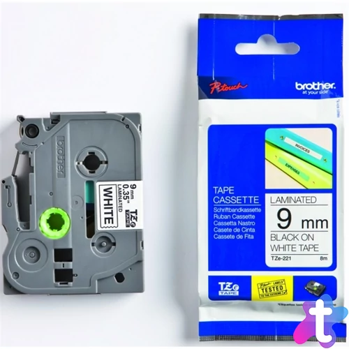 Brother TZE221 9 mm x 8 m fehér-fekete Feliratozógép laminált szalag