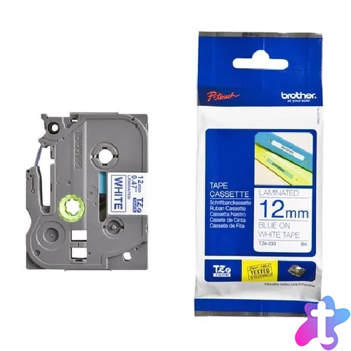 Brother TZe-233 0.47" 12mmx8m fehér/kék laminált szalag