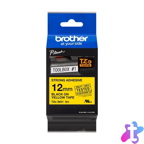 Brother Ptouch TZe-S631 12mmx8m sárga alapon fekete betűs laminált szalag