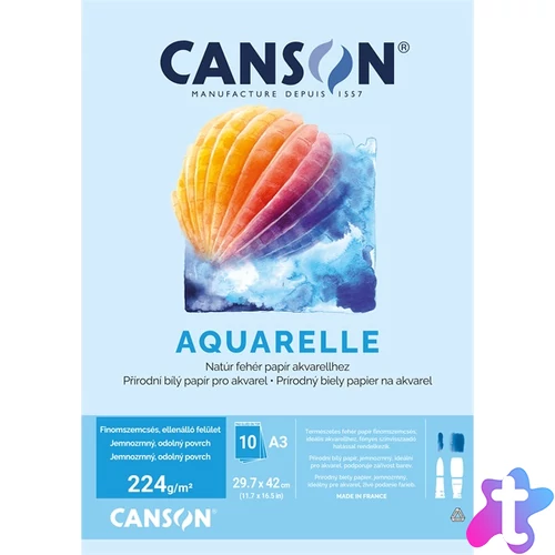 Canson A3 224g, 10 ív akvarellpapír blokk