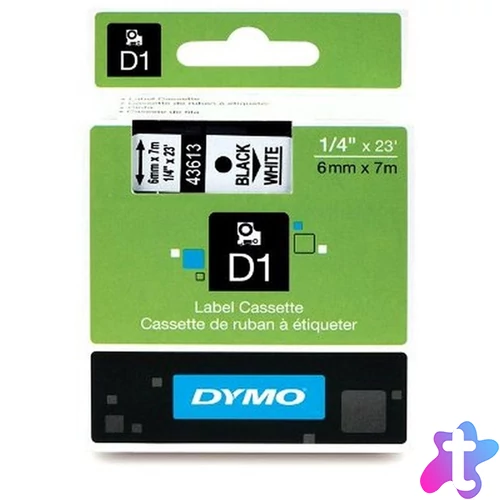 Dymo D1 6mmx7m fekete/fehér feliratozógép szalag