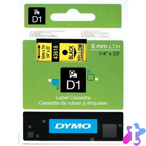 Dymo D1 6mmx7m fekete/sárga feliratozógép szalag
