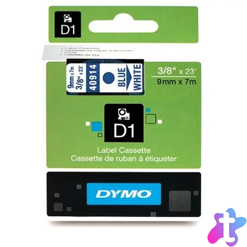Dymo D1 9mmx7m kék/fehér feliratozógép szalag