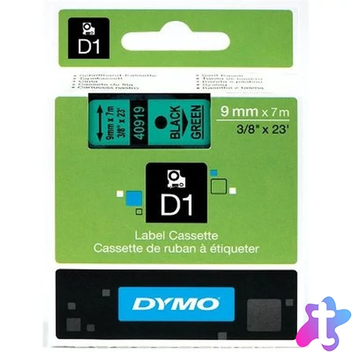 Dymo D1 9mmx7m fekete/zöld feliratozógép szalag