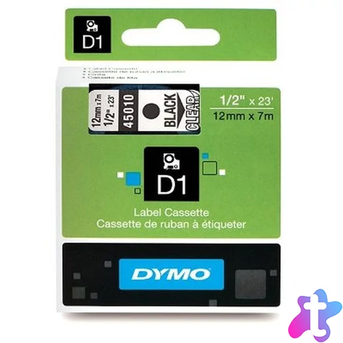 Dymo D1 12mmx7m fekete/áttetsző feliratozógép szalag