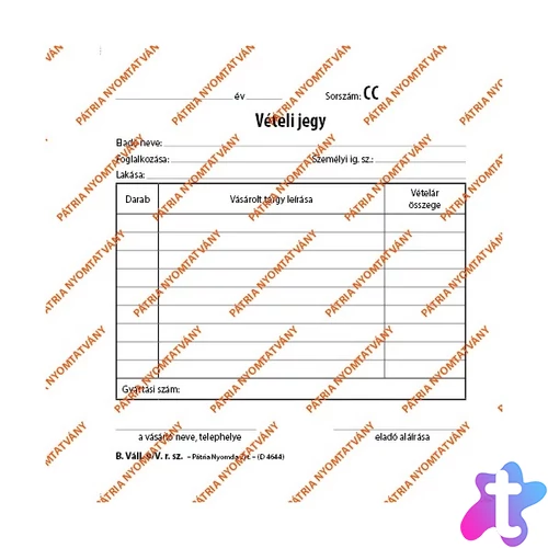 B.VALL.9/V 140x140mm 50x2lapos "Vételi jegy" nyomtatvány