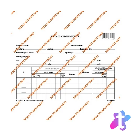 B.18-50 A5 fekvő "Szabadságnyilvántartás" nyomtatvány