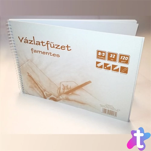 B5 famentes 32 lapos spirálos vázlatfüzet