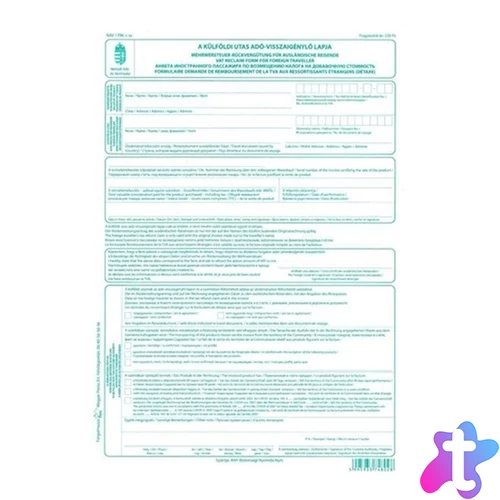 B.APEH.1396 "A külföldi utas adó-visszaigénylő lapja" nyomtatvány