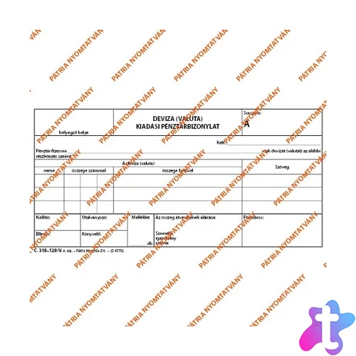 C.318-120/V 50x3lapos "Deviza (valuta) kiadási pénztárbizonylat" nyomtatvány