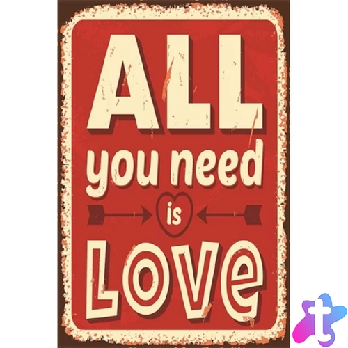 PF All you need is Love 20x30 cm-es retro dekor fémtábla