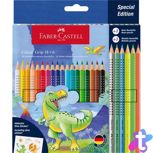 Faber-Castell Grip Dinoszaurusz 18+6 db háromszögletű színesceruza készlet