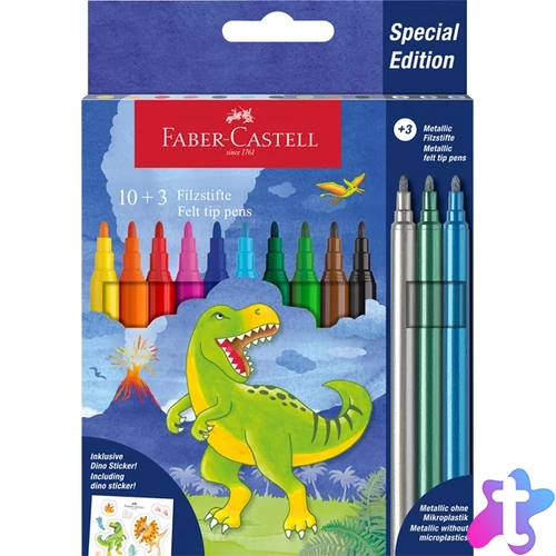 Faber-Castell Dinoszaurusz 10+3 db filctoll készlet, glitteres matricával