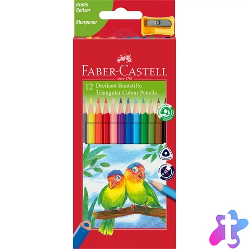 Faber-Castell Junior Papagáj 12 db háromszögletű színesceruza készlet hegyezővel
