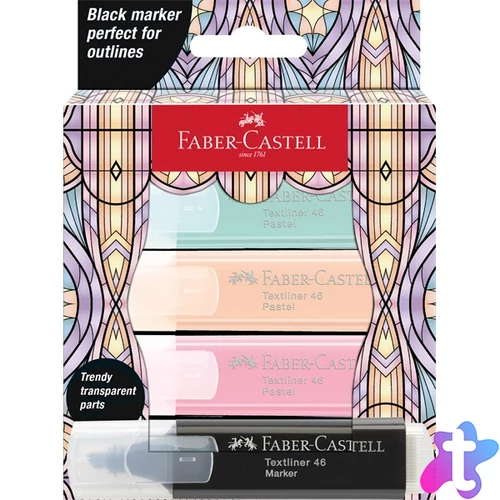 Faber-Castell Glassy 4 db-os pasztell+fekete szövegkiemelő készlet