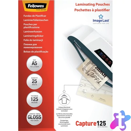 Fellowes A5 125mic 25db-os fényes lamináló fólia