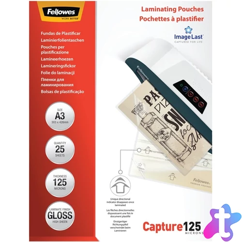 Fellowes A3 125mic 25db-os fényes lamináló fólia
