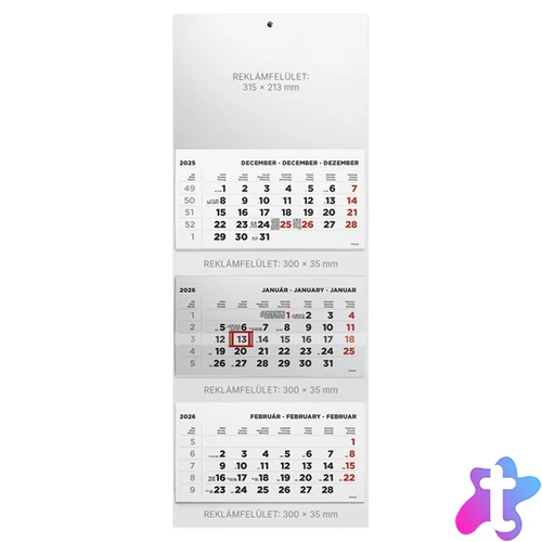 Kalendart 2026 T070 3 tömb fej nélkül speditőr naptár