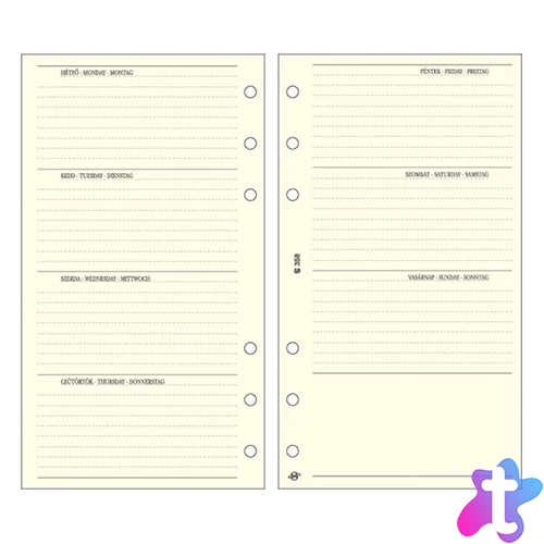 Kalendart Saturnus S358 bianco heti beosztású tervező gyűrűs betétlap