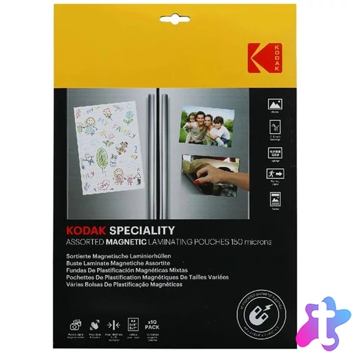 Kodak 150 micron, 10x15 cm 4 db, 13x18 cm 3 db, A4 3 db mágneses fényes lamináló fólia