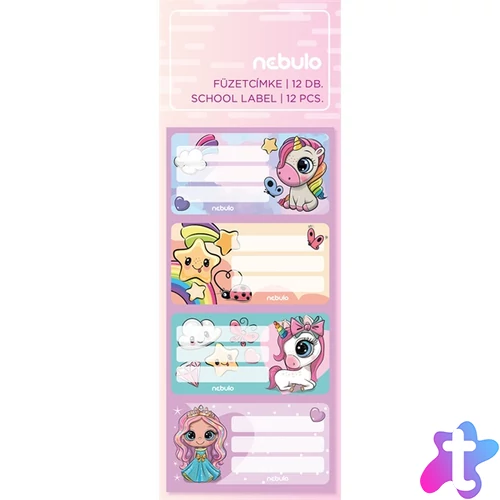 Nebulo Királylány&Unikornis 12 db füzetcímke