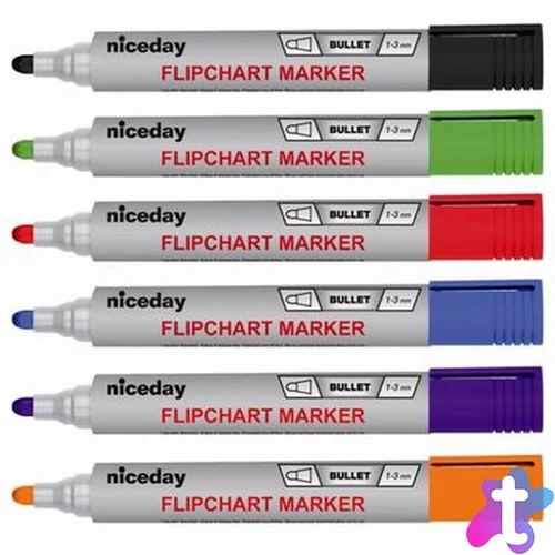 Niceday kerek hegyű 6db-os flipchart marker készlet