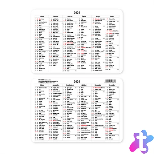 PD 2026 fekvő kártyanaptár
