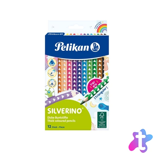 Pelikan Silverino 12 színű vastag, háromszögletű színesceruza készlet
