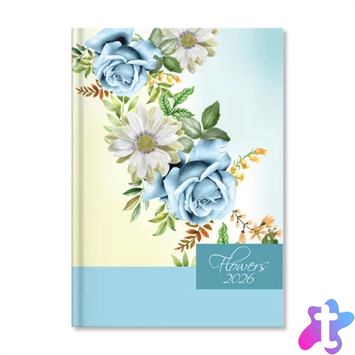 Period Flowers Blue 2026 A5 napi beosztású határidőnapló