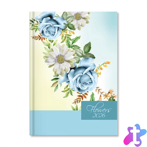 Period Flowers Blue 2026 A5 napi beosztású határidőnapló
