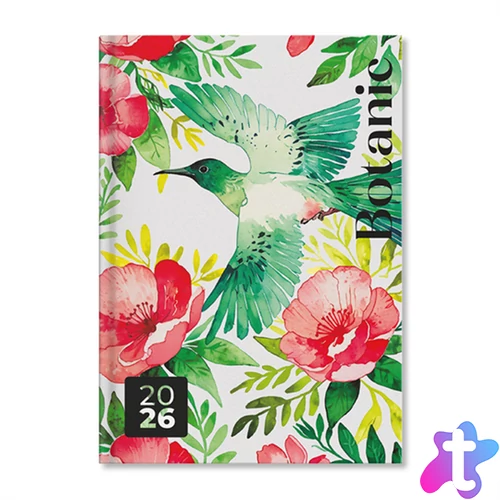 Period Botanic White 2026 A5 napi beosztású határidőnapló