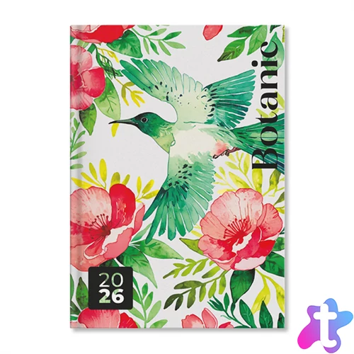 Period Botanic White 2026 B6 heti napi beosztású határidőnapló