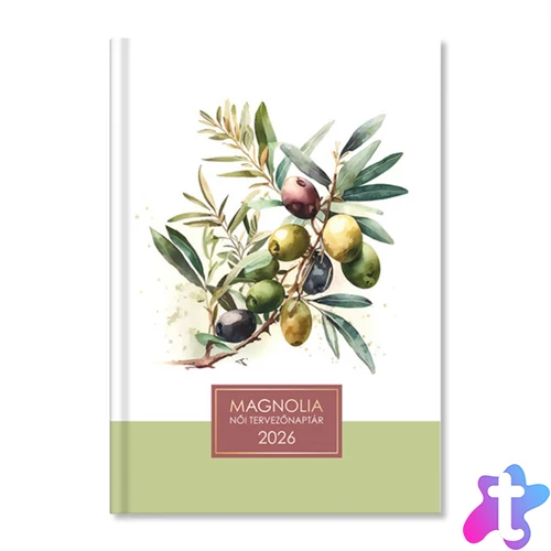 Period Magnólia Olive 2026 B6 napi beosztású női tervező határidőnapló