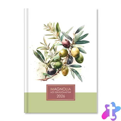 Period Magnólia Olive 2026 B6 napi beosztású női tervező határidőnapló