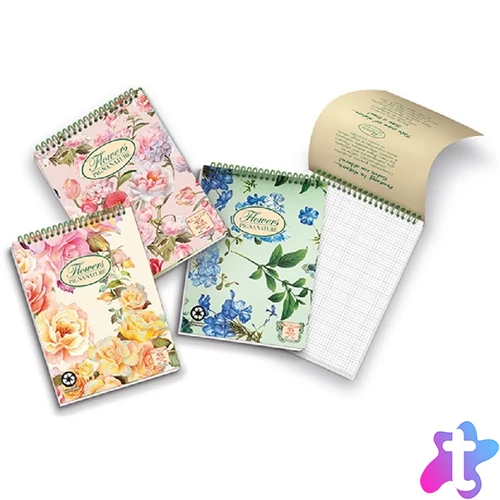 Pigna Nature Flowers A5 50 lapos kockás spirálos jegyzettömb