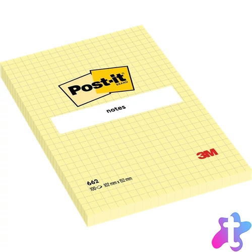 Post-it 102x152mm kockás öntapadós sárga jegyzettömb 100% PEFC, SGSCH-PEFC-COC-110078