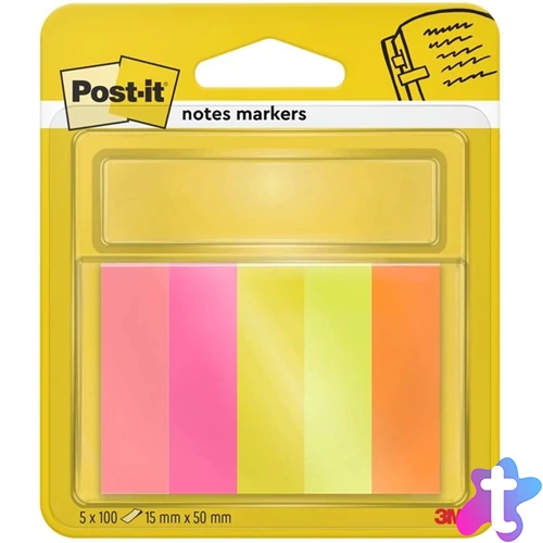 Post-it 15x50mm 5x100lap neon papír jelölőlap 100% PEFC, SGSCH-PEFC-COC-110078